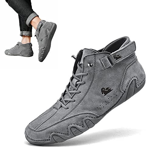 Vimlo Italian Handmade Suede High Boots, Shoes for Men's Waterproof Leather Casual Sneakers Non-Slip Breathable Shoes (Color : Gray, Size : 45 EU) von Vimlo