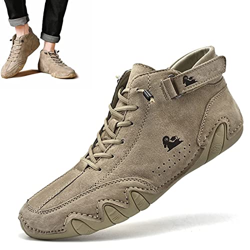 Vimlo Italian Handmade Suede High Boots, Shoes for Men's Waterproof Leather Casual Sneakers Non-Slip Breathable Shoes (Color : Khaki-fleece, Size : 42 EU) von Vimlo
