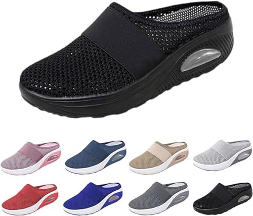 Vimlo Tennisschuhe, Damen-Sneaker, Keilsandalen for Damen, Damen-Luftpolster-Slip-On-Wanderschuhe, orthopädische Diabetiker-Plattform-Wanderschuhe (Color : Black, Size : 41) von Vimlo