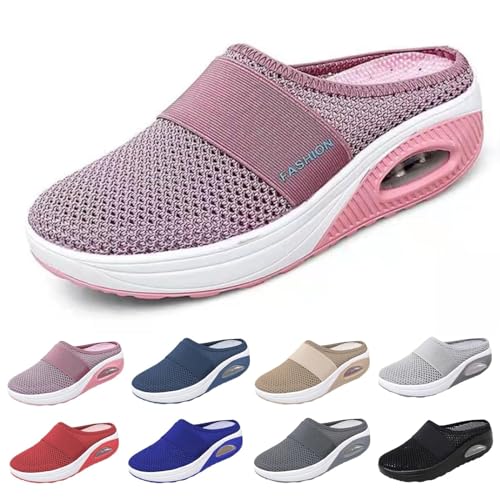 Vimlo Tennisschuhe, Damen-Sneaker, Keilsandalen for Damen, Damen-Luftpolster-Slip-On-Wanderschuhe, orthopädische Diabetiker-Plattform-Wanderschuhe (Color : Pink-, Size : 42) von Vimlo