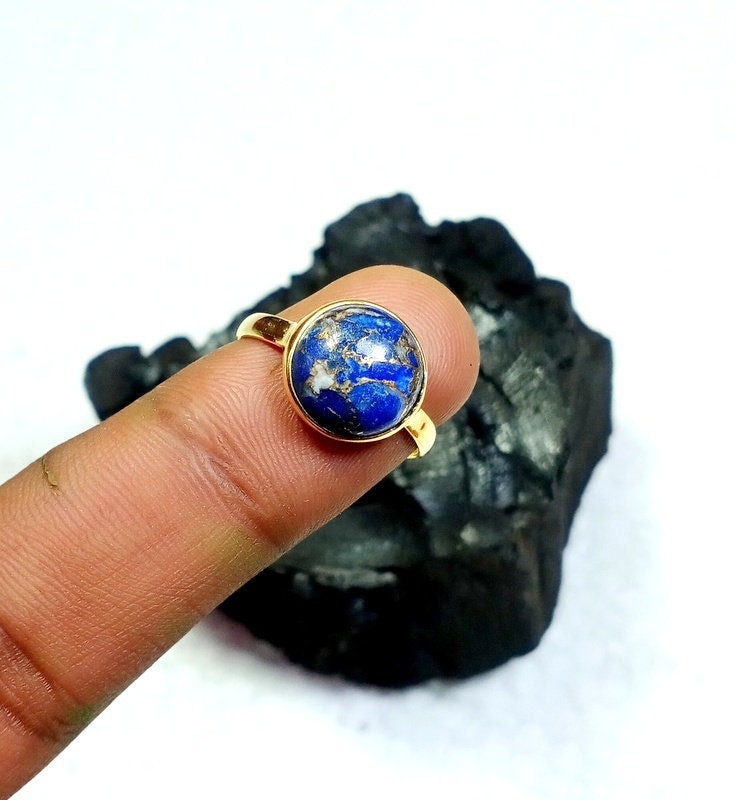 Lapis Kupfer Ring - 10x10mm 18K Vergoldeter Wholesale Edelstein 925 Sterling Silber Alle Größen Erhältlich Geschenk Für Frauen von VinayakJewelsArt