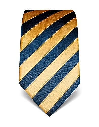 Vincenzo Boretti Herren Krawatte reine Seide gestreift edel Männer-Design zum Hemd mit Anzug für Business Hochzeit 8 cm schmal/breit gold/dunkelblau von Vincenzo Boretti