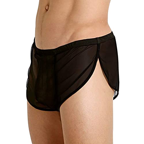 Vinesand Body Mit Spitze Schwarz Herren Sexy Unterwäsche Boxershorts Mesh Atmungsaktive Unterhose Herren Mesh Shorts Durchsichtig mit großem Schlitz Dessous Schwangere Sexy (Black, M) von Vinesand