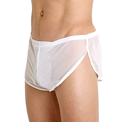 Vinesand Body Mit Spitze Schwarz Herren Sexy Unterwäsche Boxershorts Mesh Atmungsaktive Unterhose Herren Mesh Shorts Durchsichtig mit großem Schlitz Dessous Schwangere Sexy (White, M) von Vinesand