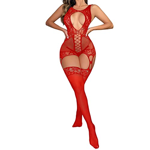 Vinesand sexiuntewäsche für Damen sexy komplett Print Mesh Dessous Dessous 1 Stück Set Sexy Unterwäsche Man Dessous (W3-Red, One Size) von Vinesand