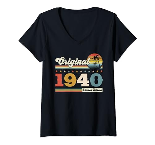 Damen 85. Geburtstag Herren Original Jahrgang 1940 T-Shirt mit V-Ausschnitt von Vintage 1940 Geburtstag Damen 1940