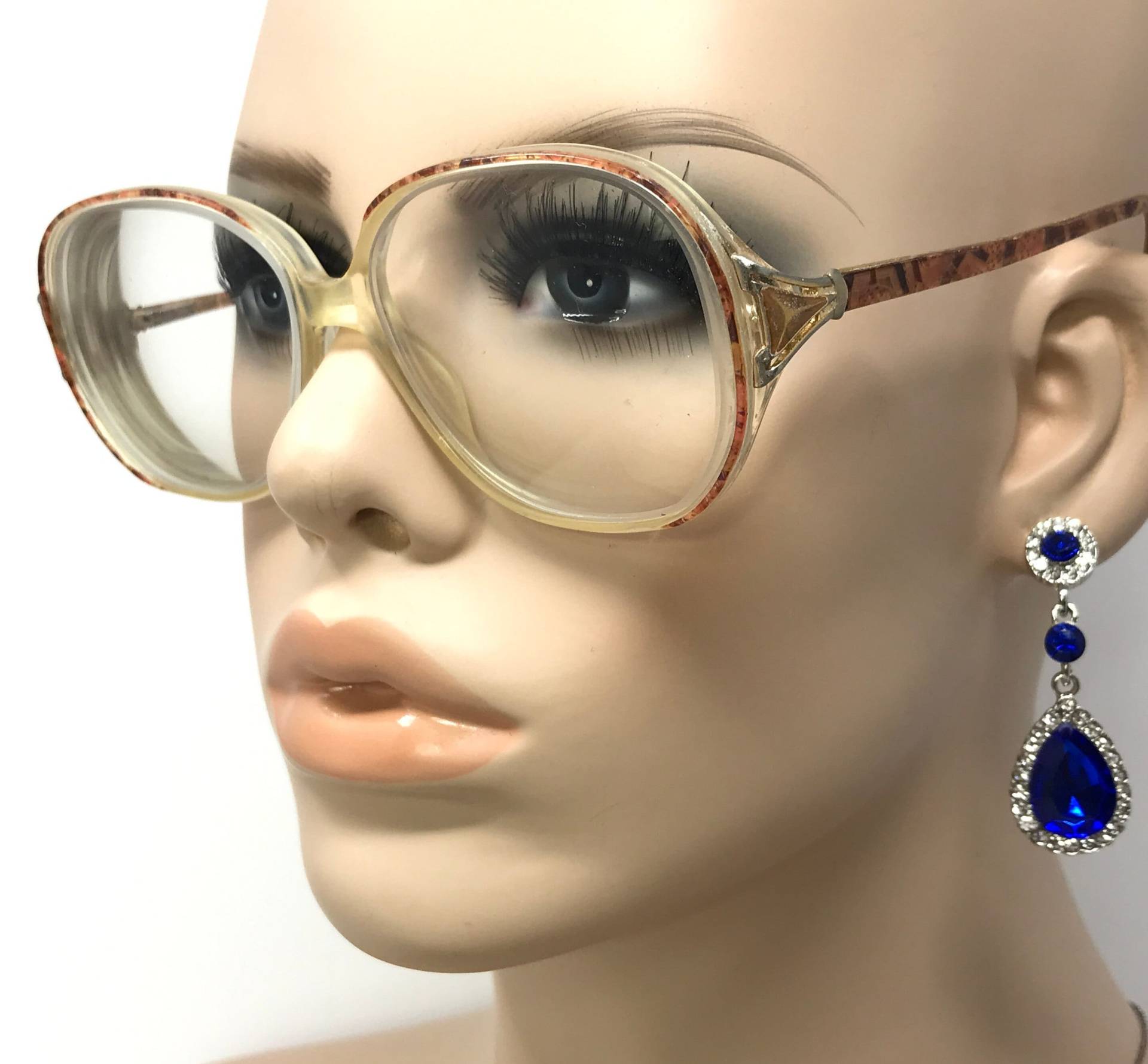 Vintage Damen Brille Brillengestell Orange Klar Quadrat Gebraucht Brillengestelle Retro von VintageGlassesFrames