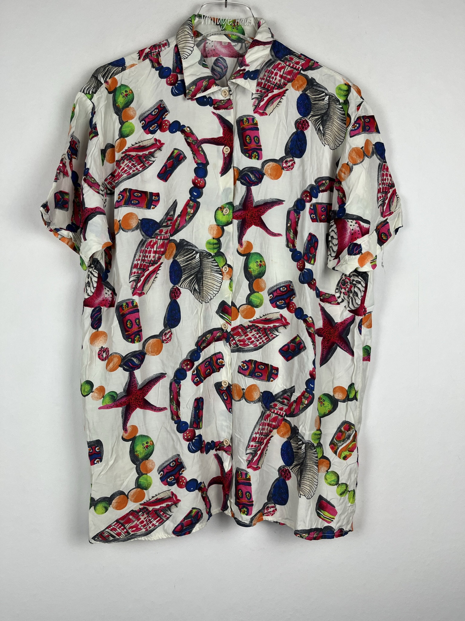 Vintage Kurzarm Crazy Pattern Hemd | Retro Herren/Damen Unisex Oversize Sommerhemd Abstraktes Muster Oldschool Freizeithemd von VintageHausDE