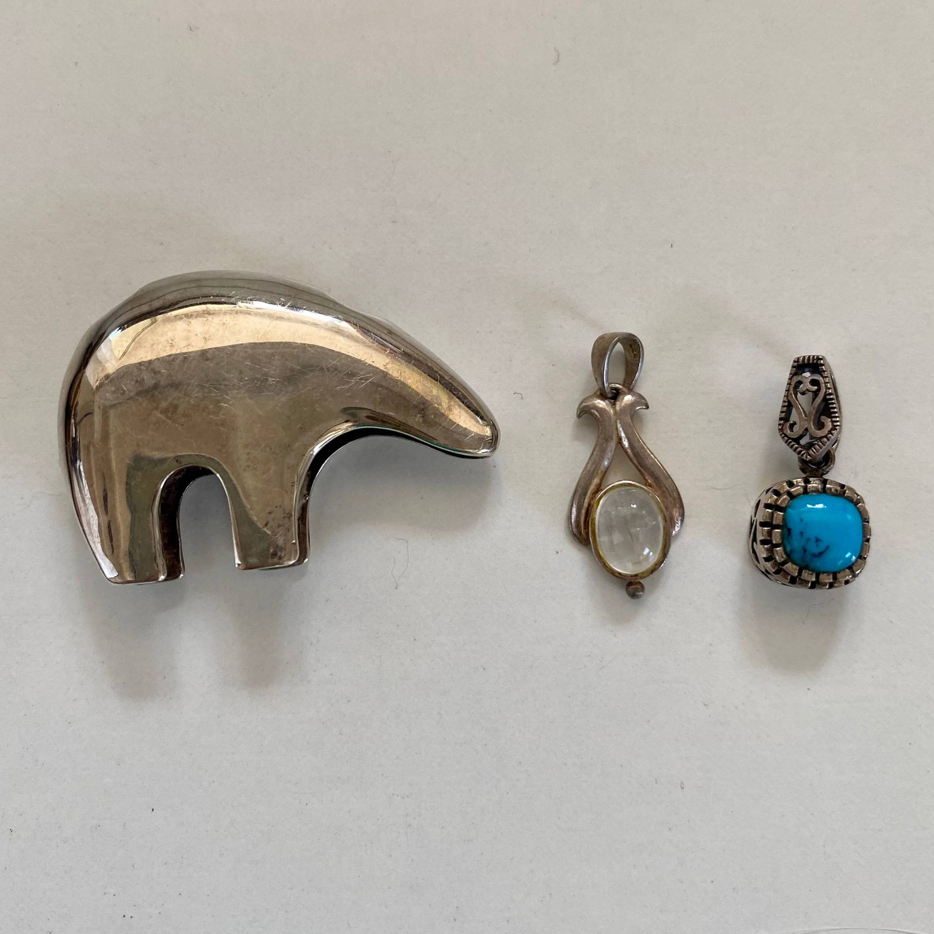 3 Sterling Silber Anhänger Lot | 925 Bär, Mondstein, Türkis von VintageHulaGal