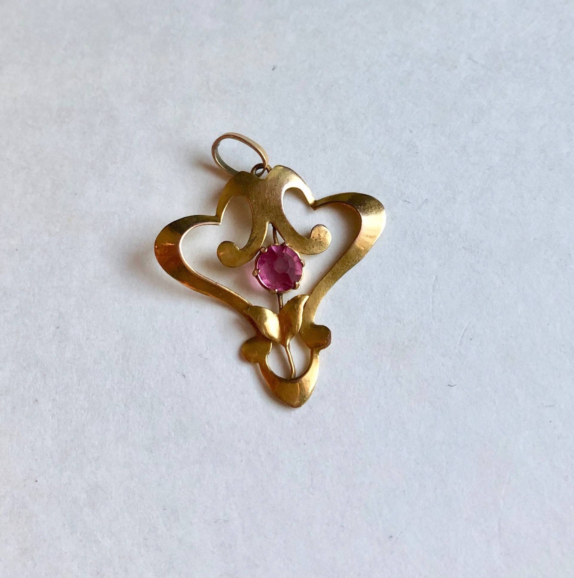 Antiker Jugendstil 9K Gold Rosa Stein Lavalier Anhänger Für Halskette von VintagePrairieGems