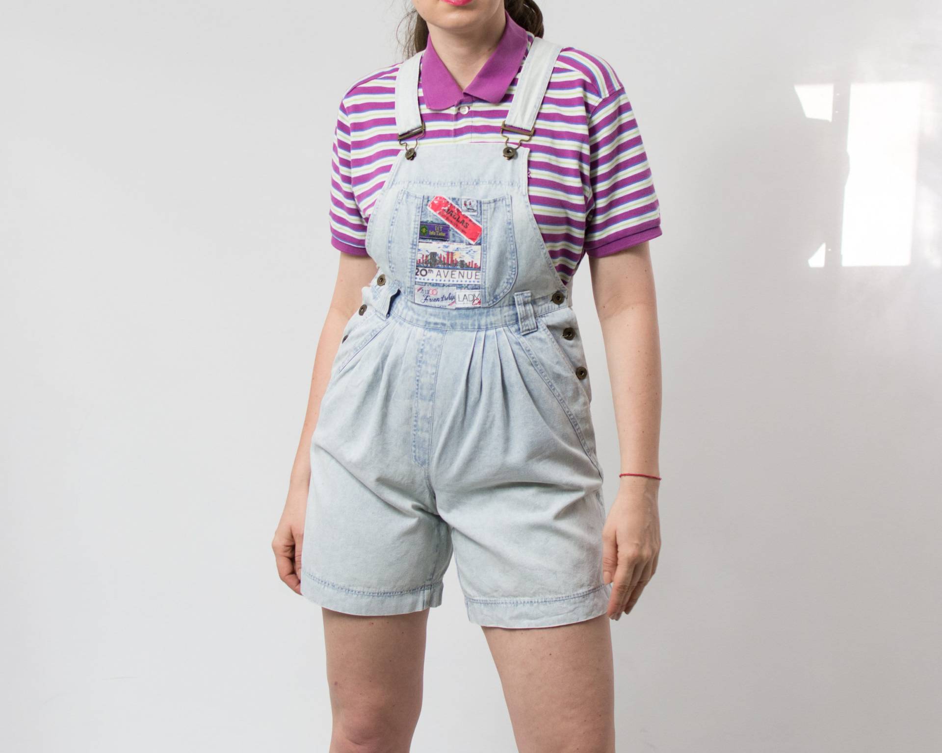 90Er Overall Shorts Vintage Shortalls Blaue Jeans Latzhose Frauen Größe S/M von VintageShopGertrude