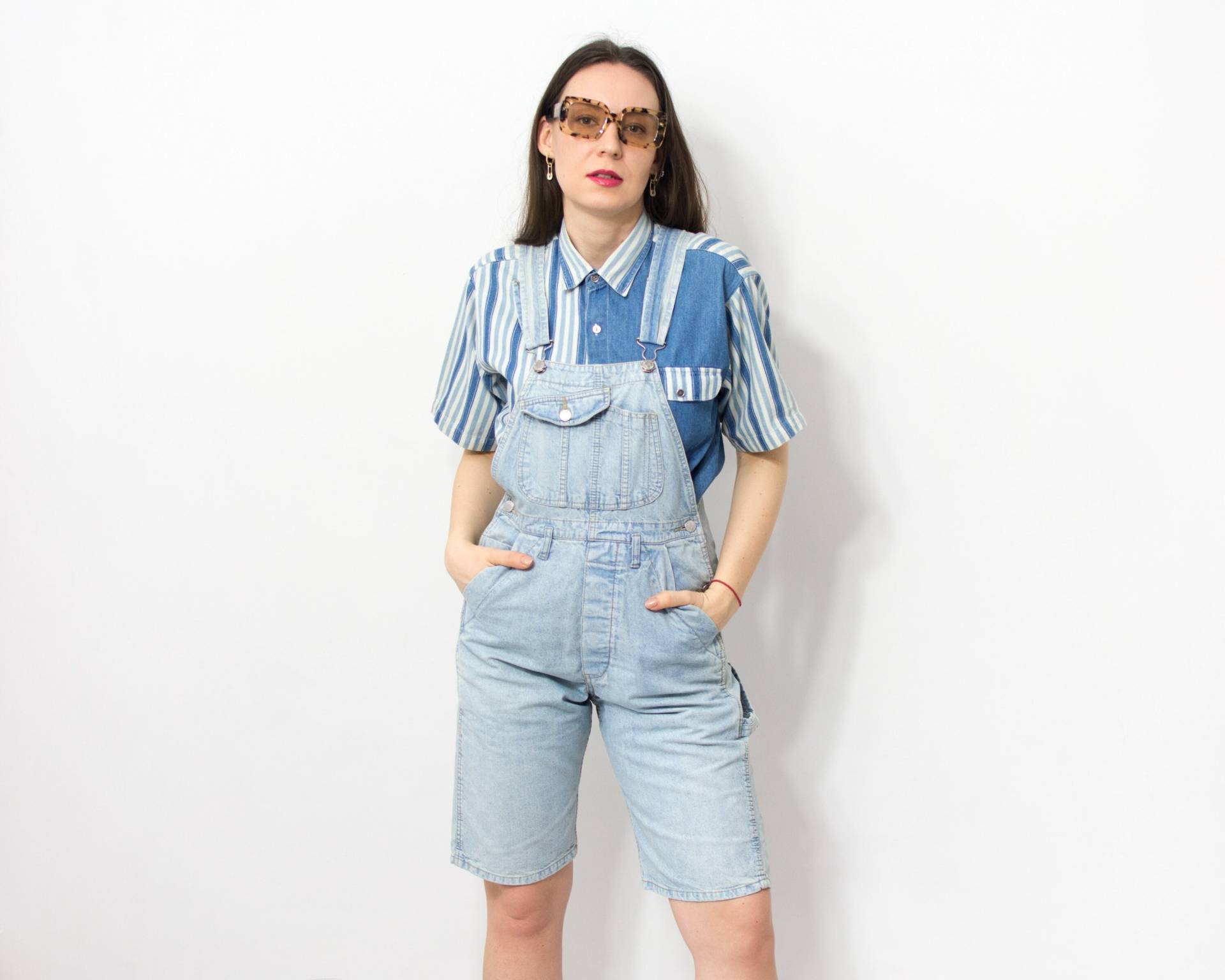 Americanos Overall Shorts Vintage 90Er Jahre Blau Denim Latzhose Damen Größe M von VintageShopGertrude