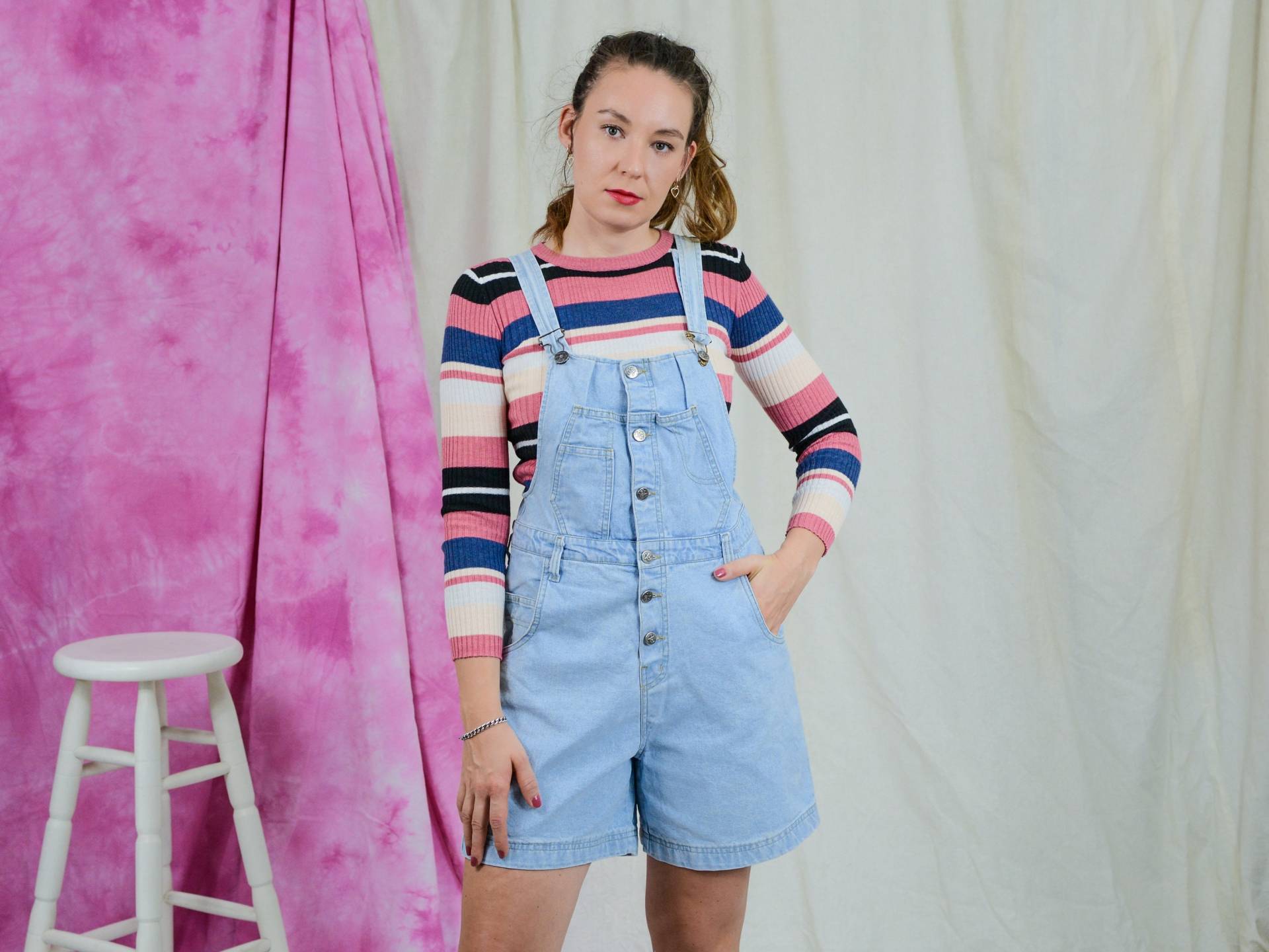 Jeans Overalls Joy Vintage 90Er Hellblau Shortalls Button Up Hose Sommer Latzhose Strampler Jumpsuit Damen L von VintageShopGertrude