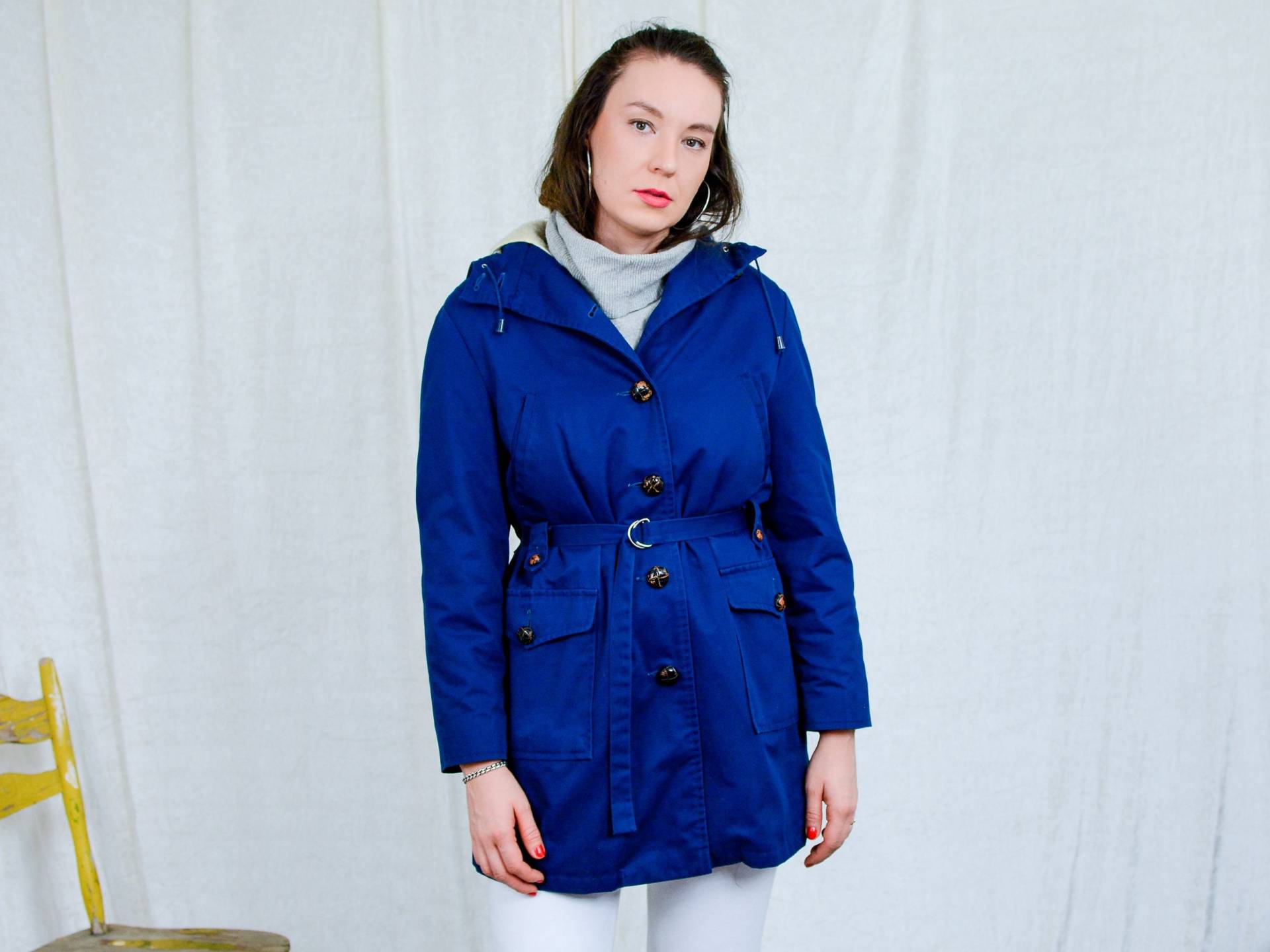 Marineblau Jacke Vintage 90Er Jahre Mantel Abnehmbare Futter Yacht Parka Segeln Fleece Windbreaker Kapuze Frauen Marine M Medium von VintageShopGertrude