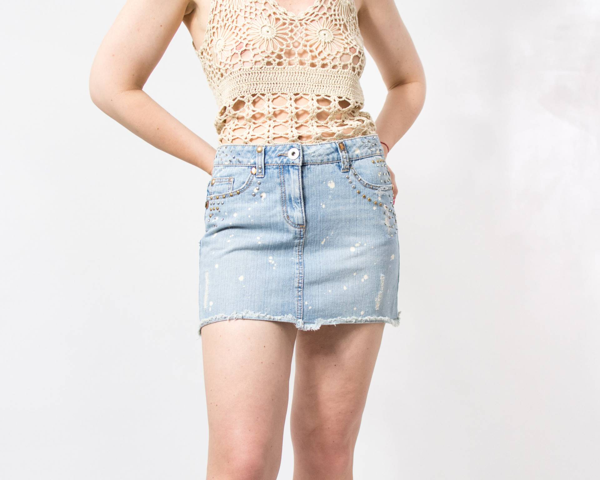 Mini Jeansrock Distressed Cut Off Damen Größe M/L von VintageShopGertrude