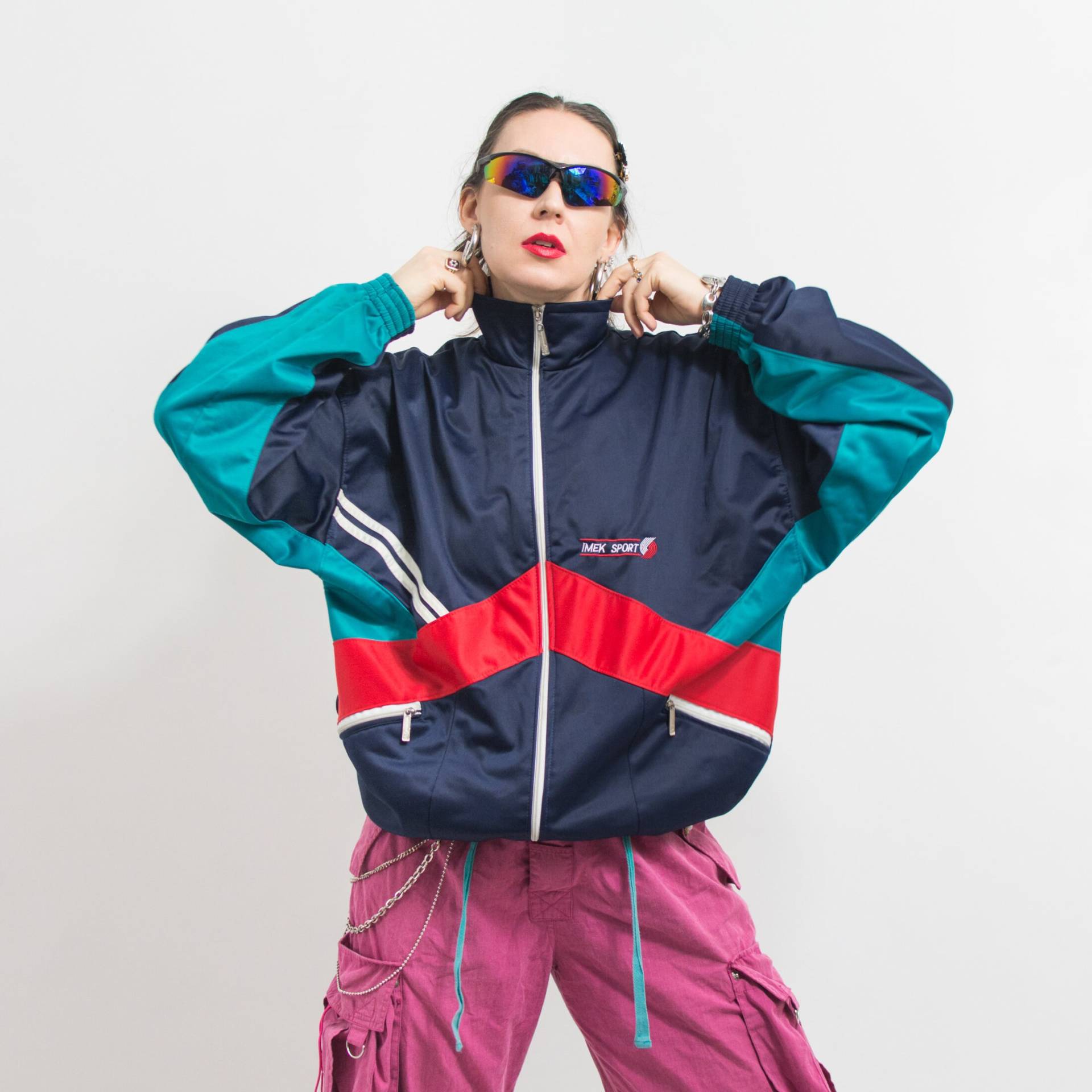 Oversized Trainingsjacke Vintage 90's Multi Color Block Damen Gr. Xl von VintageShopGertrude