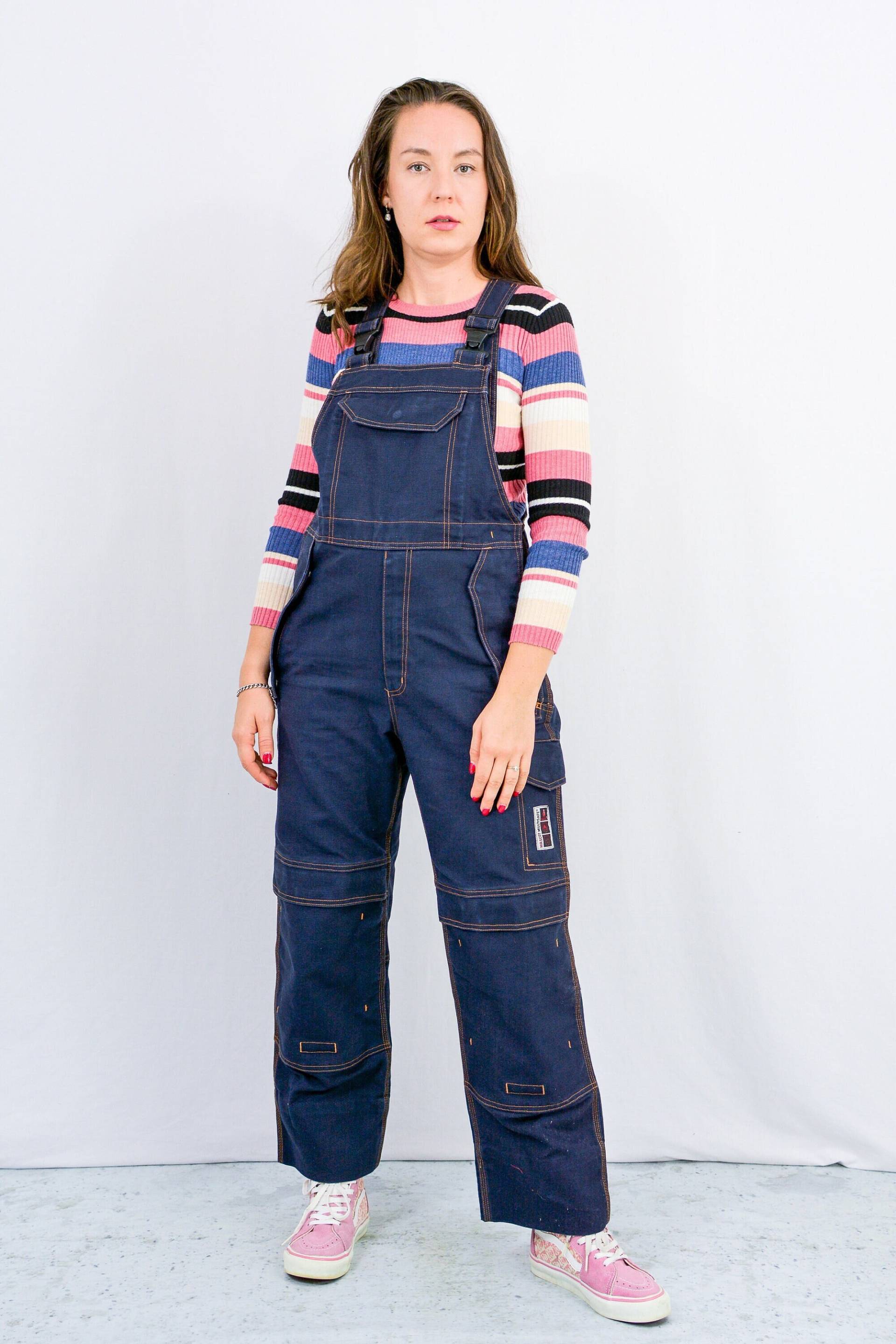 Vintage Overalls Work Jumpsuit Marineblau Latzhose Weites Bein Damen Groß von VintageShopGertrude