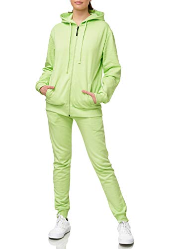 Violento Damen Jogginganzug Uni 586 | 100% Baumwolle | Trainingsjacke mit Reißverschluss | Hose mit Gummizug und Zugband | Rippstrickbündchen | Mint Grün, XL von Violento