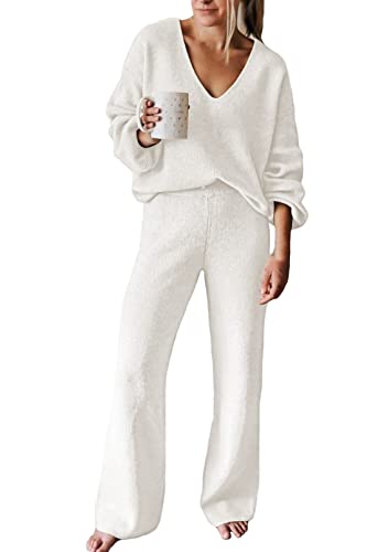 Viottiset Damen Lässiger Lockerer Pyjama Trainingsanzug Sweatshirts 2-Teilige Langarm Übergroßes Lounge-Set Weiß XL Viottiset Damen Lässiger Lockerer Pyjama Trainingsanzug Sweatshirts 2-Teilige Langarm Übergroßes Lounge-Set Weiß XL von Viottiset