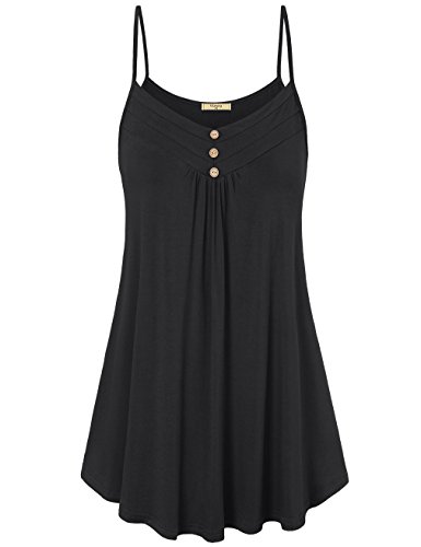 Viracy Damen Sommer Knopf V Ausschnitt Plissee Spaghettiträger Camisole Tank Tops (M-3XL), 01-schwarz, Groß von Viracy