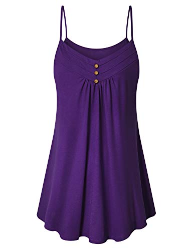 Viracy Damen Sommer-Tanktop mit V-Ausschnitt, plissiert, Spaghettiträger, Camisole - Violett - Mittel von Viracy