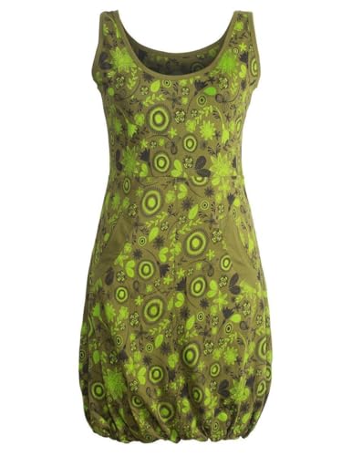Vishes - Alternative Bekleidung - Ärmelloses mit Blumen Bedrucktes Ballonkleid mit Taschen Olive 44-46 von Vishes