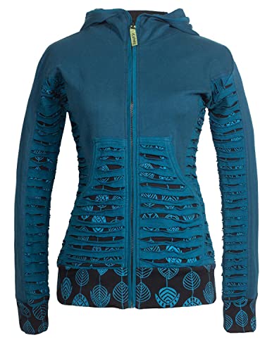 Vishes - Alternative Bekleidung - Bedruckte Damen Hoodie Kapuzenjacke Kangurutasche Gestreift mit Cutwork türkis 40 von Vishes