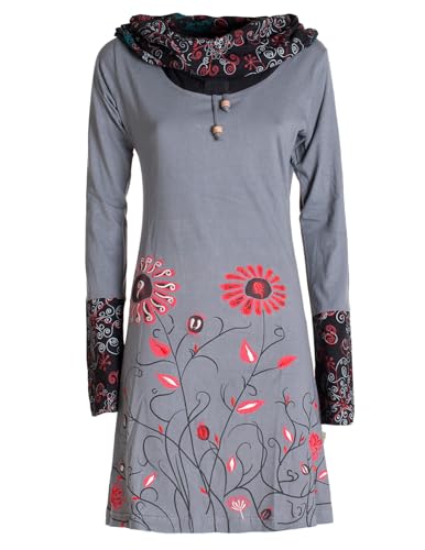 Vishes - Alternative Bekleidung - Damen Blumen-Kleid Langarm-Shirtkleid Schal-Kleid Baumwollkleid grau 38 von Vishes