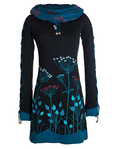 Vishes - Alternative Bekleidung - Damen Blumenkleid Langarm-Shirtkleid Baumwollkleid mit Schnüren schwarz 46 von Vishes