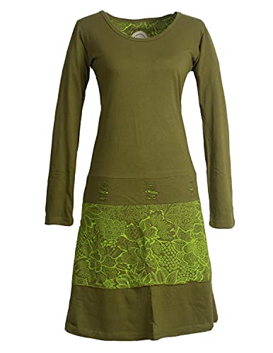 Vishes - Alternative Bekleidung - Damen Lagenlook Langarm Damen Kleid Strickkleid mit Blumen-Spitze Bedruckt Olive 38-40 von Vishes