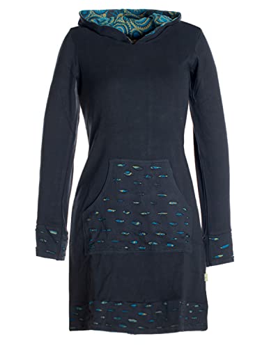 Vishes - Alternative Bekleidung - Damen Langarm-Shirtkleid Hoodie-Kleid Baumwollkleid Kapuze schwarz-türkis 42 von Vishes
