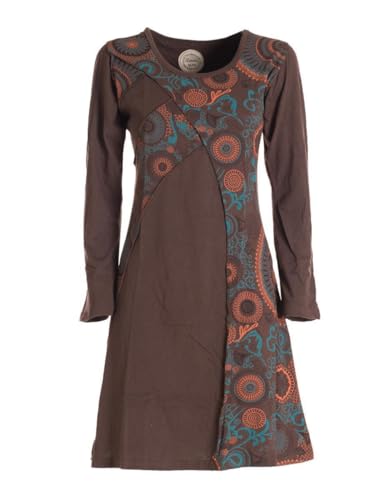 Vishes - Alternative Bekleidung - Damen Mandala-Kleid Blumen-Kleid Lang-arm Rundhals Baumwollkleid braun 38-40 von Vishes