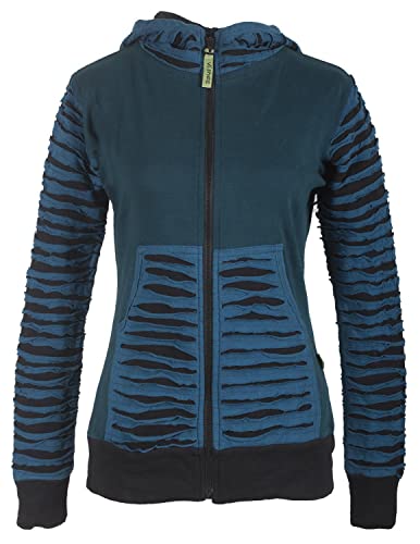 Vishes - Alternative Bekleidung - Damen Patchworkjacke Kapuzenjacke Hoodie Baumwolle Cutwork Streifen türkis 46-48 von Vishes