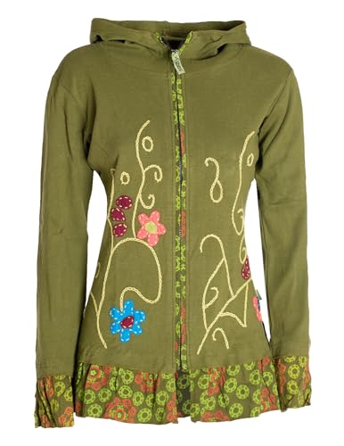 Vishes - Alternative Bekleidung - Damen Sommerjacke Blumen-Strickjacke Elfenjacke Kapuzi Rüschen Olive 48 Vishes - Alternative Bekleidung - Damen Sommerjacke Blumen-Strickjacke Elfenjacke Kapuzi Rüschen Olive 48 von Vishes