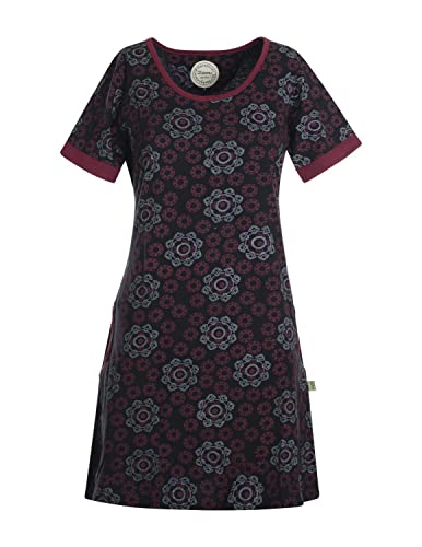 Vishes - Alternative Bekleidung - Kurzarm Damen Hippie T-Shirt Kleid Blumen Tunika Jerseykleid Baumwolle schwarz 44-46 von Vishes