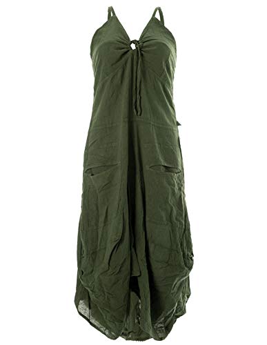Vishes - Alternative Bekleidung - Lagenlook Ballonkleid mit verstellbaren Trägern olivegrün 38-40 von Vishes