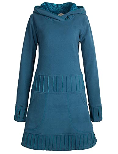 Vishes - Alternative Bekleidung - Langärmliges Patchwork Hoodie Eco Damen Fleecekleid mit Daumenlöchern türkis 38 von Vishes