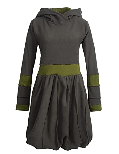 Vishes - Alternative Bekleidung - Langarm Damen Eco Fleecekleid Winterkleid Kapuzenkleid Ballonkleid Olive 40 von Vishes