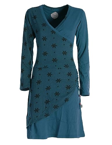 Vishes - Alternative Bekleidung - Langarm Damen Jerseykleid Baumwolle Bänder Blümchenmuster türkis 42 von Vishes