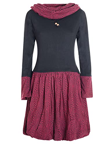 Vishes - Alternative Bekleidung - Langarm Damen Kleid Jerseykleid Strickkleid Ballonkleid - Kleid Damen Langarm Kleid Herbst schwarz-dunkelrot 36 von Vishes