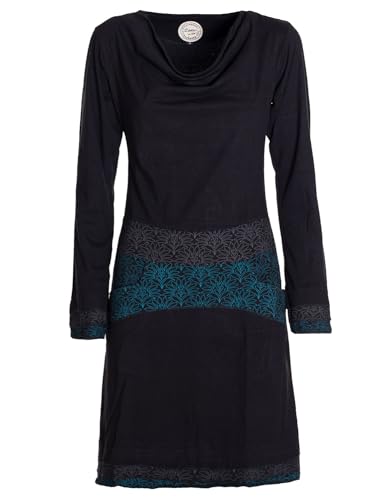 Vishes - Alternative Bekleidung - Langarm Damen Kleid mit Wasserfallkragen Bund Bedruckt Taschen schwarz 34 von Vishes