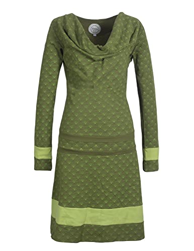 Vishes - Alternative Bekleidung - Langarm Damen Lagen-Look Tunika Jersey-Kleid Bedruckt Wasserfall-Kragen Olive 46 von Vishes