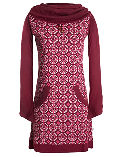 Vishes - Alternative Bekleidung - Langarm Damen Shirt Kleid Schalkragen Bedruckt 70er 80er Retro dunkelrot 48 von Vishes