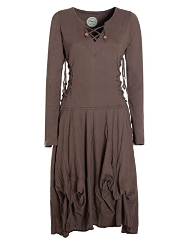 Vishes - Alternative Bekleidung- Langes Langarm Damen Kleid Ballonkleid Bio-Baumwolle Einfarbig mit Schnürung V-Ausschnitt braun 36 Vishes - Alternative Bekleidung- Langes Langarm Damen Kleid Ballonkleid Bio-Baumwolle Einfarbig mit Schnürung V-Ausschnitt braun 36 von Vishes