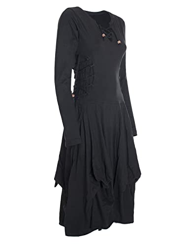 Vishes - Alternative Bekleidung- Langes Langarm Damen Kleid Ballonkleid Bio-Baumwolle Einfarbig mit Schnürung V-Ausschnitt schwarz 46 Vishes - Alternative Bekleidung- Langes Langarm Damen Kleid Ballonkleid Bio-Baumwolle Einfarbig mit Schnürung V-Ausschnitt schwarz 46 von Vishes