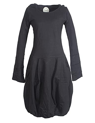 Vishes - Alternative Bekleidung - Warmes Damen Langarm Winterkleid Ballonkleid Baumwoll-Kleid Zipfelkapuze schwarz 32-34 von Vishes