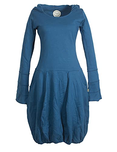 Vishes - Alternative Bekleidung - Warmes Damen Langarm Winterkleid Ballonkleid Baumwoll-Kleid Zipfelkapuze türkis 40-42 von Vishes
