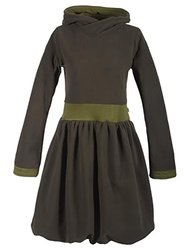 Vishes - Alternative Bekleidung - Warmes Langarm Ballonkleid aus recyceltem Fleece mit Kapuze Olive 40 von Vishes