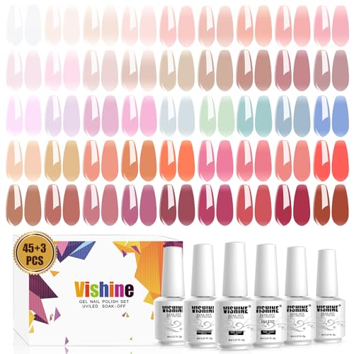 Vishine 48 PCS Gel Polish Set, 45 Jelly Nude Pink Gel Nail Polish Set All Season Neutral Sheer Milky White Gel Nail Polish Set with Gel Base and Matte Glossy Top Coat Manicure Salon at Home Vishine 48 PCS Gel Polish Set, 45 Jelly Nude Pink Gel Nail Polish Set All Season Neutral Sheer Milky White Gel Nail Polish Set with Gel Base and Matte Glossy Top Coat Manicure Salon at Home von Vishine