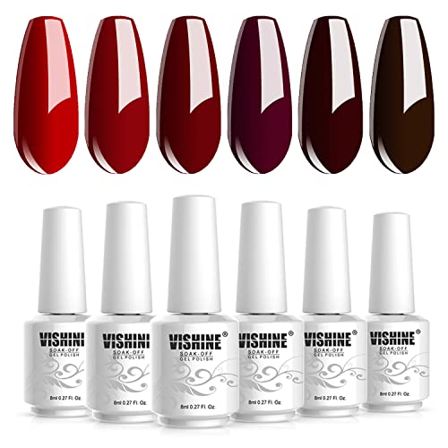 Vishine 6 x Gel-Nagellack, semi-permanent, Serie Dunkelrot, Burgunderrot, Soak Off, UV, LED, Gel, Polish für Nail Art Vishine 6 x Gel-Nagellack, semi-permanent, Serie Dunkelrot, Burgunderrot, Soak Off, UV, LED, Gel, Polish für Nail Art von Vishine
